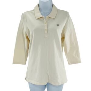 GLORIA VANDERBILT Cream 3/4 Sleeve Collared Polo Top Shirt M  NWT